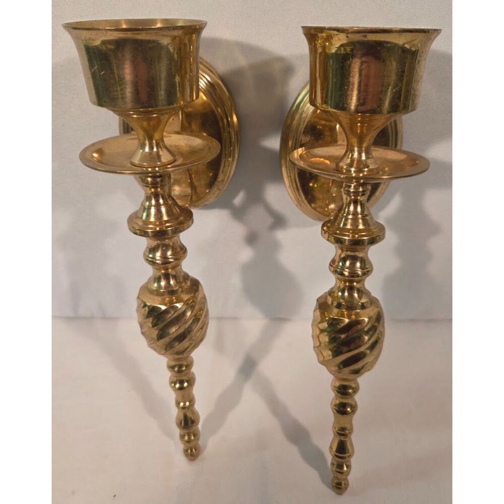 Century Solid Brass Wall Sconces Pair Vintage Candle Holders India
